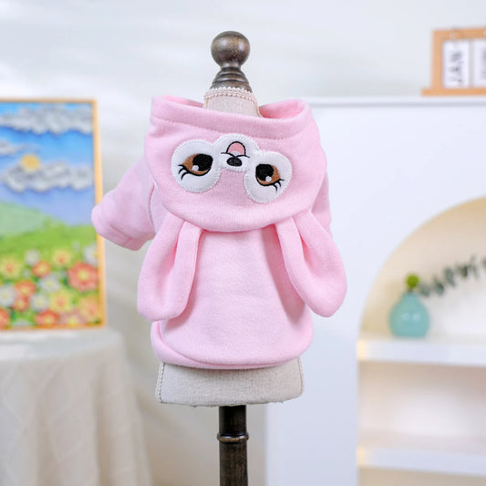 Pet Pink Rabbit Sweater, Cat and Dog Wear Spring and Autumn Comfortable Puppy Clothes, Happy Dog Autumn and Winter Warm Hoodie