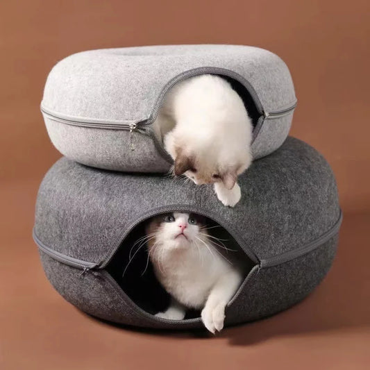 Donut Cat Tunnel Bed Pets House Felt Pet Cat Cave Interactive Toys Round Wool Felt Pet Bed Cat Training Toy Cat House