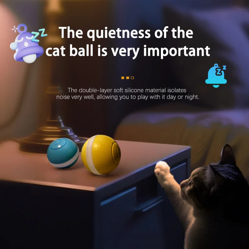 Silent Electric Smart Ball Cat Toys Automatic Rolling Interactive Ball USB LED Light Pet Toy Dog Cat Teaser Training 1~2pcs