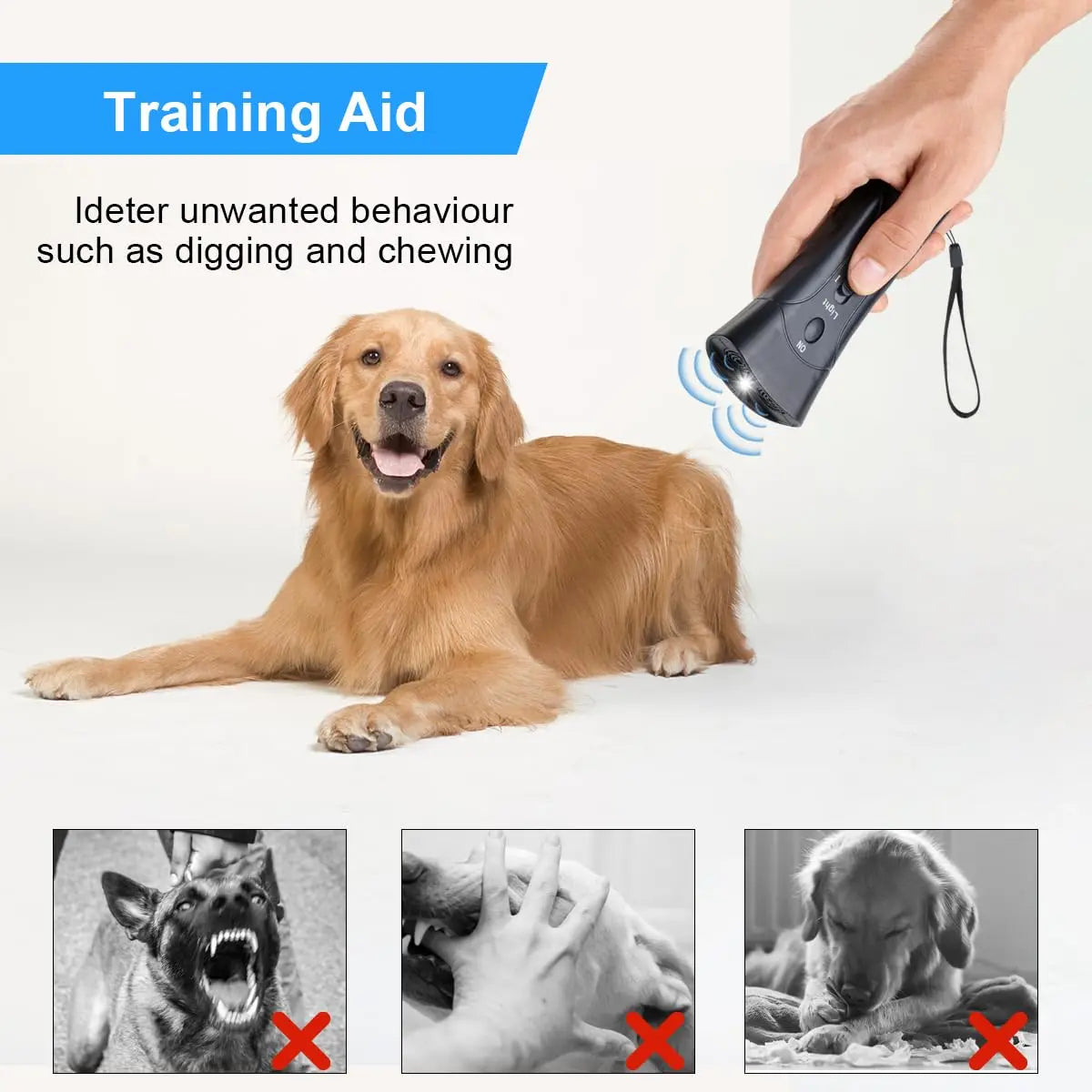 Ultrasonic Dog Barking Deterrent Trainer with LED Light Stop Bark Control Device for Pets Training