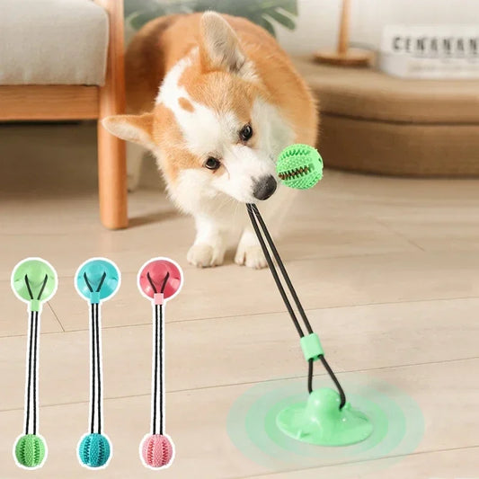 Dog Toys Chew Suction Cup Tug of War Interactive TPR Ball Slow Feeder Elastic Rope Pet Puppy Molar Bite Grinding Teeth Cleaning