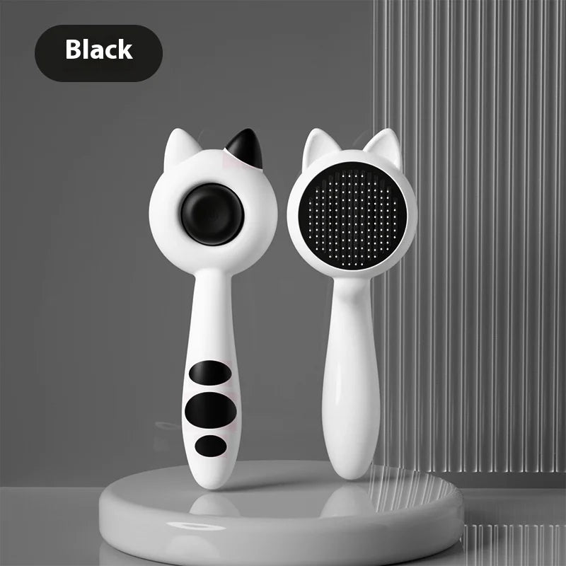 Self Cleaning Cat Dog Brush Stainless Steel Teeth Deshedding Tool Ergonomic Handle Grooming Comb for Long Short Hair Pets