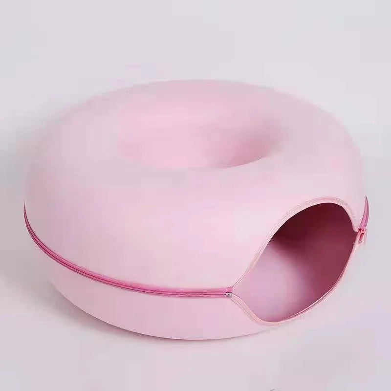 Donut Cat Tunnel Bed Pets House Felt Pet Cat Cave Interactive Toys Round Wool Felt Pet Bed Cat Training Toy Cat House