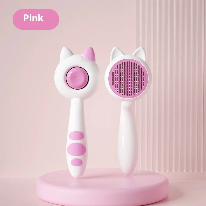 Self Cleaning Cat Dog Brush Stainless Steel Teeth Deshedding Tool Ergonomic Handle Grooming Comb for Long Short Hair Pets