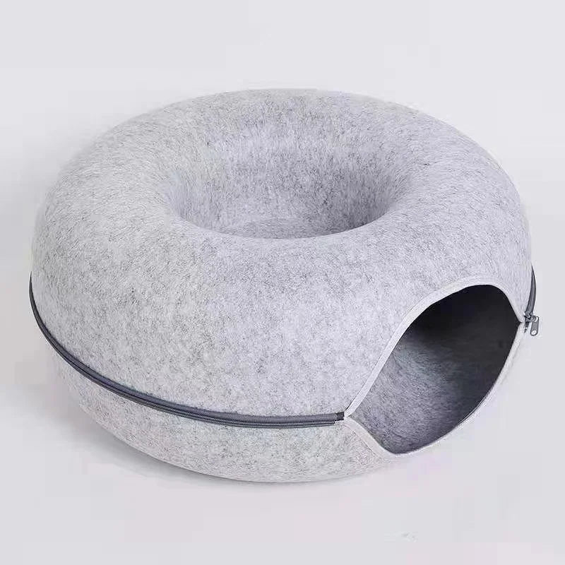 Donut Cat Tunnel Bed Pets House Felt Pet Cat Cave Interactive Toys Round Wool Felt Pet Bed Cat Training Toy Cat House