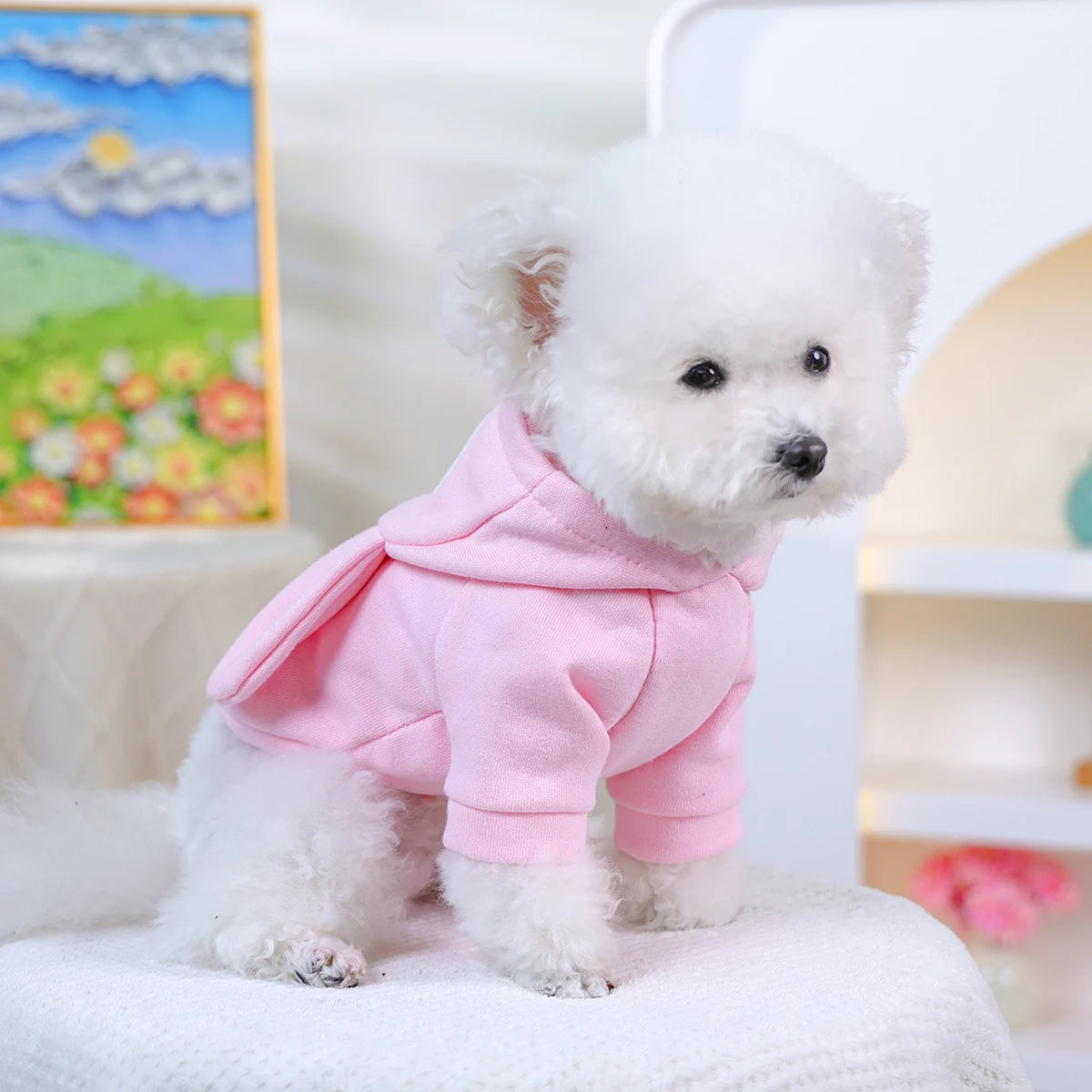 Pet Pink Rabbit Sweater, Cat and Dog Wear Spring and Autumn Comfortable Puppy Clothes, Happy Dog Autumn and Winter Warm Hoodie