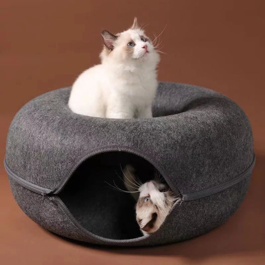 Donut Cat Tunnel Bed Pets House Felt Pet Cat Cave Interactive Toys Round Wool Felt Pet Bed Cat Training Toy Cat House