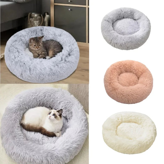 Cuddler for Small Medium Pets For Dogs Cats Round Donut Pet Bed 40cm 50cm 60cm Fluffy Soft Dog Cat Bed Anti-anxiety