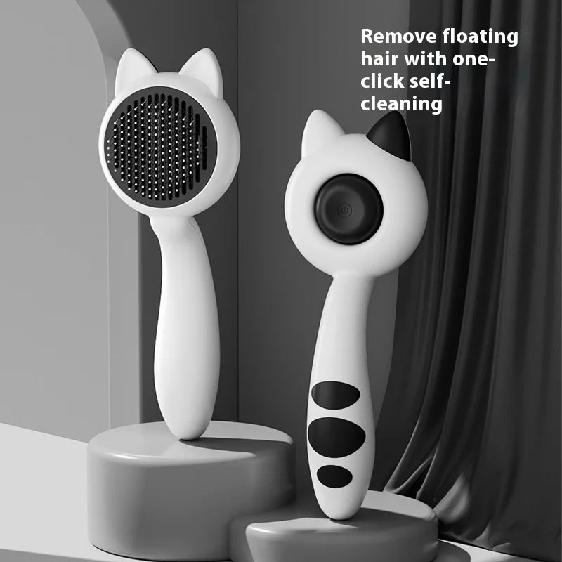 Self Cleaning Cat Dog Brush Stainless Steel Teeth Deshedding Tool Ergonomic Handle Grooming Comb for Long Short Hair Pets