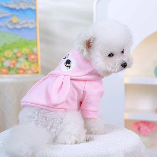 Pet Pink Rabbit Sweater, Cat and Dog Wear Spring and Autumn Comfortable Puppy Clothes, Happy Dog Autumn and Winter Warm Hoodie