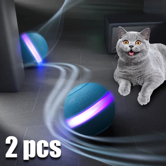 Silent Electric Smart Ball Cat Toys Automatic Rolling Interactive Ball USB LED Light Pet Toy Dog Cat Teaser Training 1～2pcs