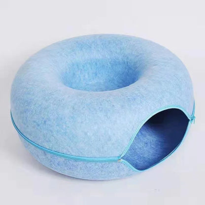 Donut Cat Tunnel Bed Pets House Felt Pet Cat Cave Interactive Toys Round Wool Felt Pet Bed Cat Training Toy Cat House