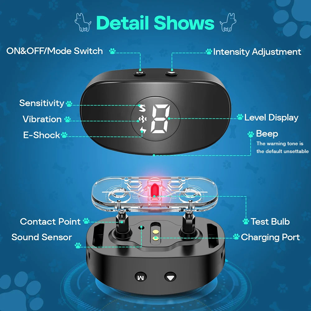 Anti Barking Dog Collar Rechargeable Bark Stopper Automatic Dog Bark Collar Electric Dog Shock Collar Waterproof Training Collar