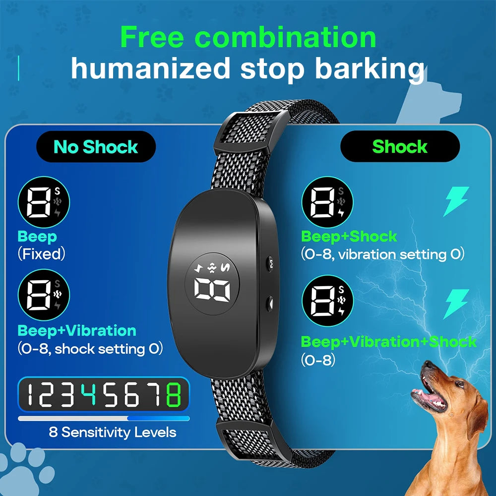 Anti Barking Dog Collar Rechargeable Bark Stopper Automatic Dog Bark Collar Electric Dog Shock Collar Waterproof Training Collar
