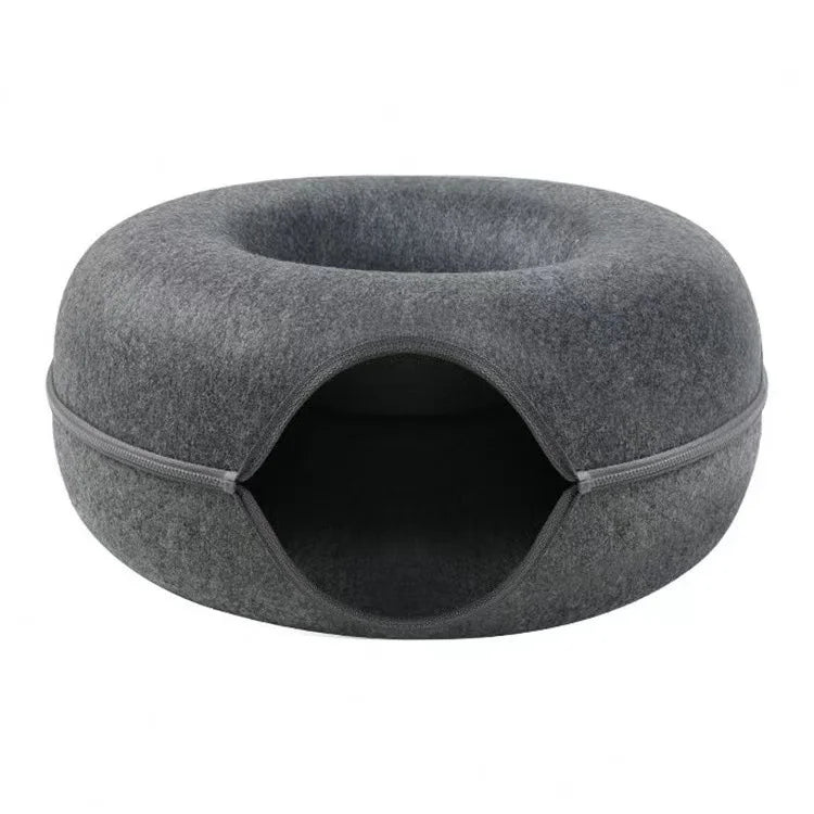Donut Cat Tunnel Bed Pets House Felt Pet Cat Cave Interactive Toys Round Wool Felt Pet Bed Cat Training Toy Cat House